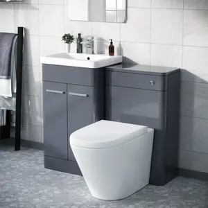 Nes Home Afern 500mm Vanity Unit, WC Unit And Round Back to Wall Toilet Steel Grey