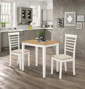 Hallowood Furniture Ledbury Small Dining Table with 2 Chairs in White Painted and Light Oak Finish