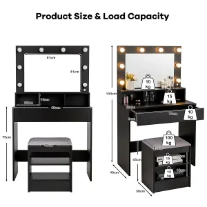 Costway Vanity Table Set Makeup Dressing Desk w/ 8 LED Light Bulbs Drawer & Stool