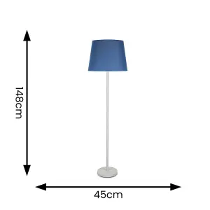 ValueLights Charles White Metal Single Stem Floor Lamp with Navy Blue Tapered Lamp Shade