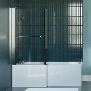 Ideal Standard Tempo Straight 1 panel Clear glass Bright Silver effect frame Bath screen, (W) 830mm (H) 1405mm