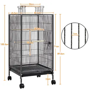 Yaheetech Black Open-Top Bird Cage with Rolling Stand