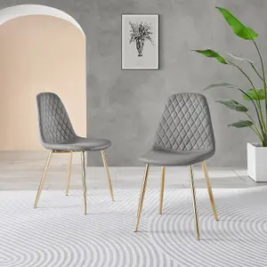 Furniturebox Palma White Marble Effect Round 4-6 Seater Pedestal Dining Table & 4 Grey Corona Faux Leather Gold Leg Chairs