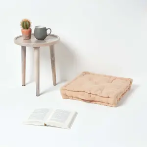 Homescapes Cotton Natural Beige Floor Cushion, 50 x 50 cm