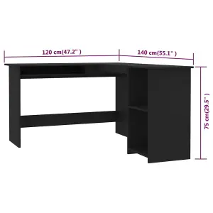 Berkfield L-Shaped Corner Desk Black 120x140x75 cm Engineered Wood