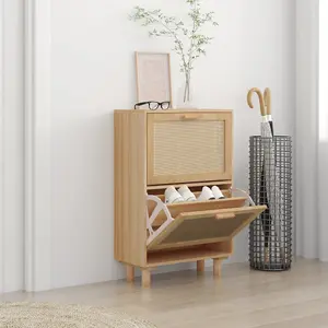 Berkfield Shoe Cabinet Brown 52x25x80 cm Engineered Wood&Natural Rattan