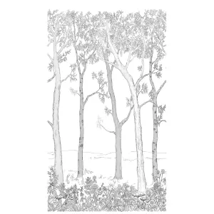 Trees 3 lane Repeatable Wallpaper Mural, Grey