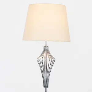 ValueLights Jaspa Chrome Metal Wire Geometric Diamond Design Floor Lamp with Beige Tapered Shade with 6w LED GLS Bulb