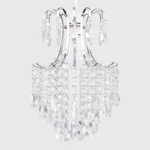 ValueLights Donah Modern Silver Chrome Ceiling Pendant Light Shade with Clear Acrylic Droplets