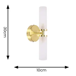 ValueLights Canya Brushed Gold 2 Way Wall Light Glass Shade Bathroom Light - Set of 2