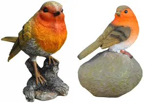 Robin on a Stone & Stump Resin Garden Ornaments (Set of 2)