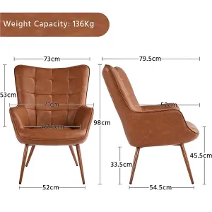 Yaheetech Brown Modern Faux Leather Accent Chair with Wood-tone Metal Legs