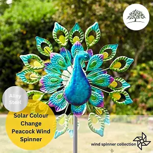 Solar Powered LED Peacock Garden Wind Spinner Decoration