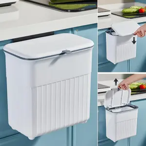 Kitchen Bin Hanging Trash Can with Lid Wall-mounted Waste Bin for Kitchen Cabinet Door Under Sink Compost Bins with Sliding Cover