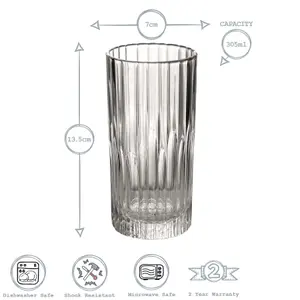 Duralex - Manhattan Vintage Collins Glasses - 305ml Highball Cocktail Tumblers - Pack of 6