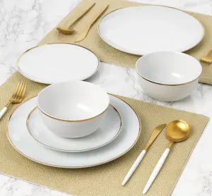 12pc White Dinner Set with Gold Line