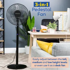 Russell Hobbs Pedestal Fan 3 in 1 Black Electric Cooling with Remote RHMPF3IN1B