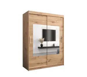 Torino - Sleek Mirrored Sliding Door Wardrobe Bedroom Storage - Oak Artisan (H)2000mm  (W)1500mm x (D)620mm)