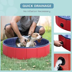 PawHut Pet Paddling Pool Cat Dog Indoor/ Outdoor Foldable 80cm Diameter Red