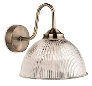 Luminosa Ashford 1 Light Wall Light Antique Brass with Clear Ribbed Glass, E14