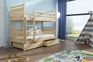 Classic Wooden Bunk Bed with Storage & Comfort Foam Mattresses in Pine Oak (H1640mm x W1980mm x D980mm)