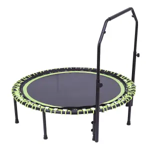 48in Bungee Cords Foldable Round Trampoline with Adjustable U-Handle Bar in Green for Indoor Outdoor