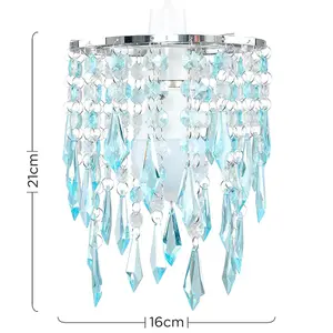 ValueLights Ceiling Pendant Light Shade With Teal And Clear Acrylic Jewel Effect Droplets