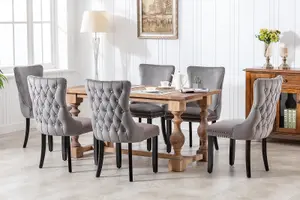 Set of 2 Lux Wing Back Velvet Kitchen Dining Chairs Bedroom Chairs Grey