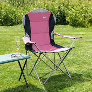 Folding Camping Chair Deluxe Padded High Back Portable Garden Fishing Trail - Pink