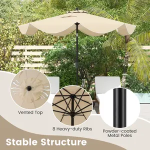 Costway 9FT Patio Umbrella 2-Tier Heavy-Duty Market Table Umbrella Crank Handle