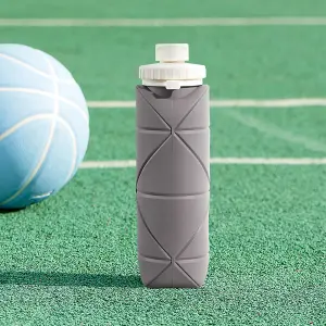 600ml Collapsible Silicone Water Bottle for Travel Gym Grey