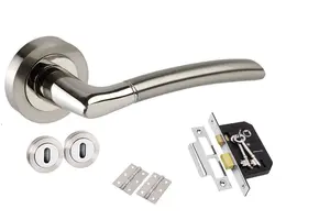 Golden Grace Indiana Style Chrome Door Handles on Rose Dual Finish Lock Handle Pack with 3 Lever Lock and 2 Keys