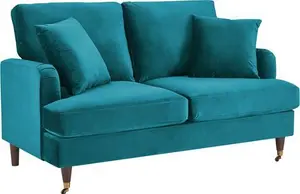 Brigette 2-Seater Teal Velvet Sofa With Antique Brass Castor Legs - Daals - Sofas