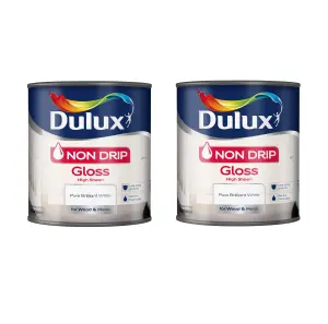 Dulux Non Drip Gloss Brilliant White 750Ml Pack of 2