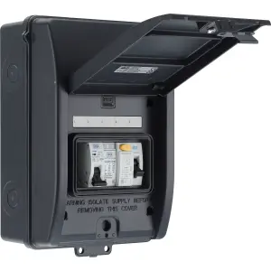 BG Fortress Weatherproof IP65, Grey, 5 Module Populated EV kit 40A 30mA RCD Type A, 40A MCB, Type 2 SPD