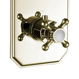 ENKI Regent English Gold White Crosshead 2-Outlet Solid Brass Thermostatic Twin Shower Valve TSV036