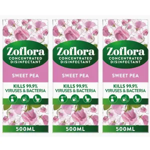 Zoflora Concentrated Antibacterial Multi-surface Cleaner Sweet Pea 500ML x 3