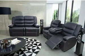 Roma Leather Recliner 3 & 2 Seater Sofa Set Black