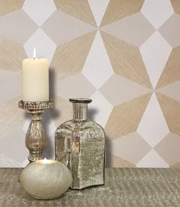 Linear Diamond Geometric Wallpaper Metallic Gold Beige Retro Paste Wall Vinyl