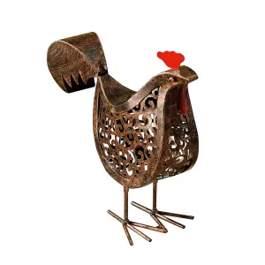 2 x Solar Powered Silhouette Hens - Handmade Metal Outdoor Garden Chicken Ornaments with LED Light & Scroll Effect Cut Out Detail