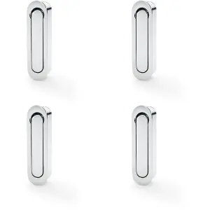 4 PACK - Flush Sliding Pocket Door Pull Handle - Polished Chrome 70mm x 19mm Radius Edge