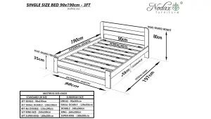 Nodax SINGLE Bed Frame, F1, Solid Pine Wood, Easy Assembly, Sturdy Slats & Extra Support Legs, 3ft (90x190 cm), OAK Finish