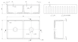 Fireclay Double Bowl Fluted Front Kitchen Sink with Thin Edge, Flush Weir and Overflows, Work Station and Grid - 795mm - Balterley