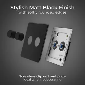 BG Screwless Flatplate Matt Black, Double Dimmer Switch, 2 Way, Trailing Edge 200W