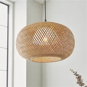 Hanging Ceiling Pendant Light - Natural Bamboo White Pc & Matt Black - 10W LED E27