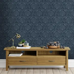 Laura Ashley Contemporary Dusky seaspray Damask Smooth Wallpaper