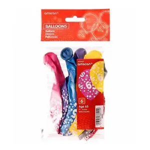 Amscan Latex 65th Birthday Balloons (Pack of 6) Multicoloured (One Size)