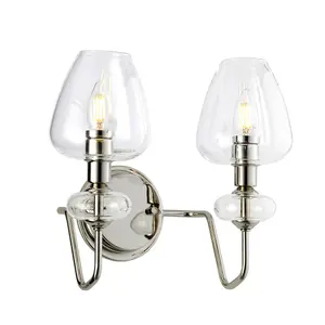 Elstead Armand 2 Light Wall Light, Polished Nickel, Glass Shades