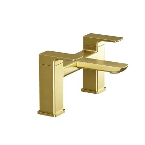 Nes Home Modern Brushed Brass Bathroom Square Deck Mounted Bath Filler Tap