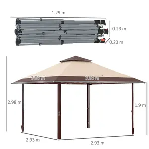 Outsunny 4 x 4m Outdoor Pop-Up Canopy Tent Gazebo Adjustable Legs Bag Coffee